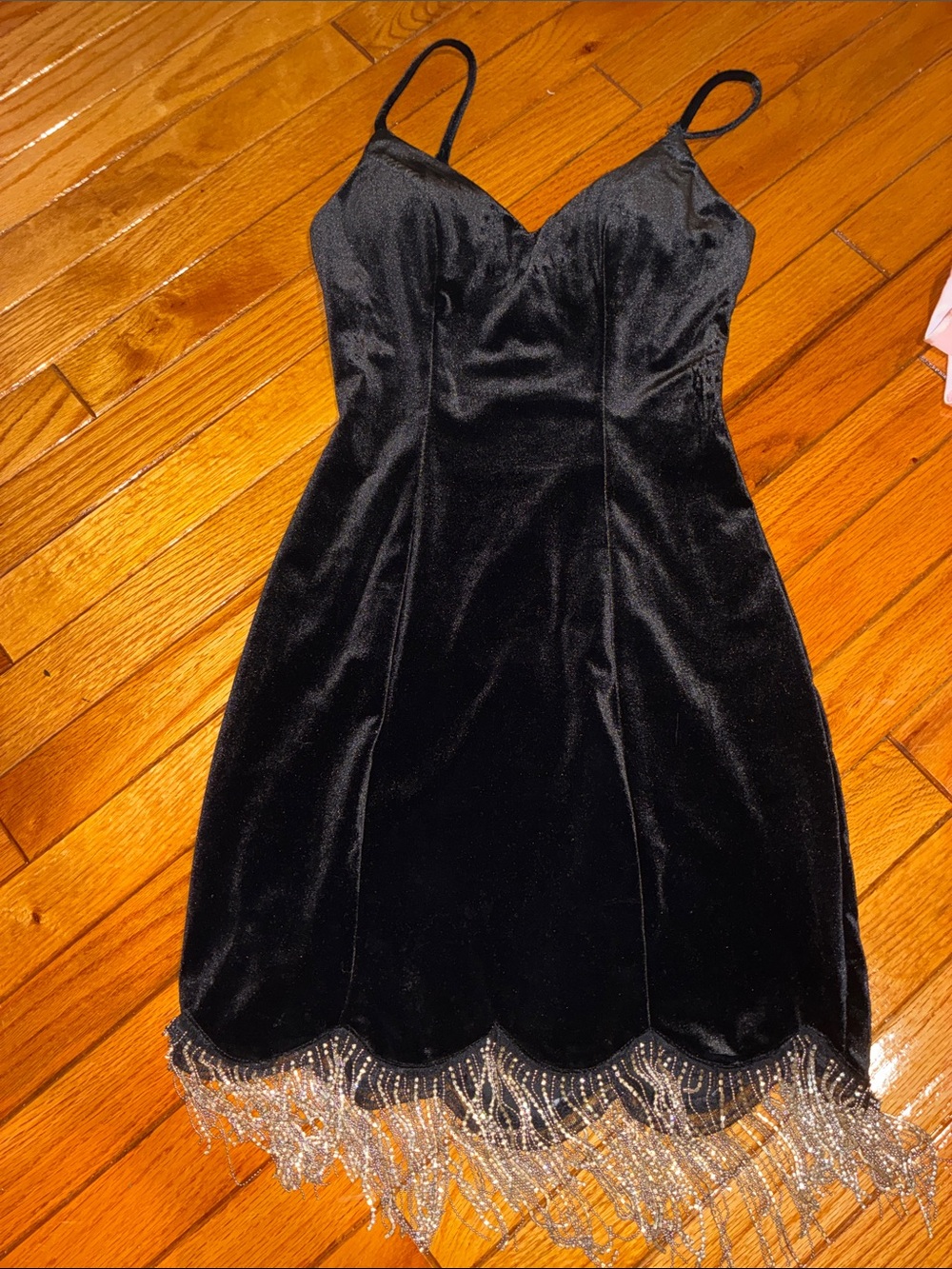 City Vibe - Dillards Black Velvet Beaded Fringe mini Dress